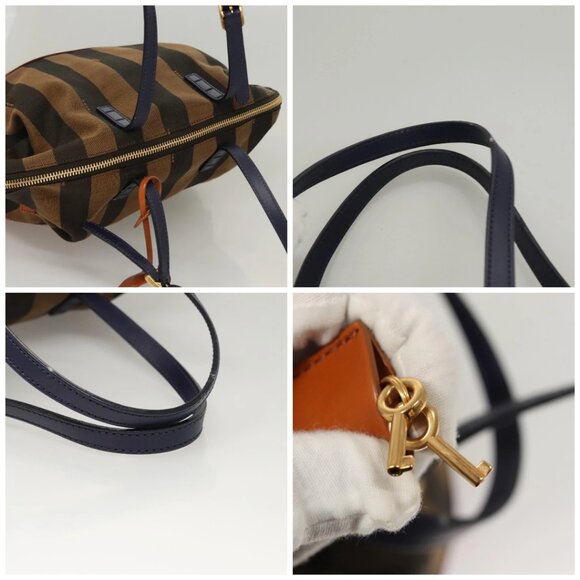 FENDI Pecan Canvas Hand Bag Brown Black Auth 124524 - Picture 16 of 16